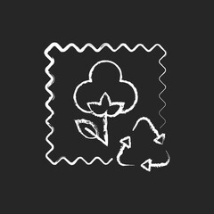 Recycled cotton fabric chalk white icon on black background. Eco friendly and natural material quality. Environmental protection. Isolated vector chalkboard illustration