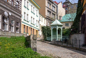 Fototapeta na wymiar Street in the old town, Studnia Trzech Braci, Cieszyn, Poalnd
