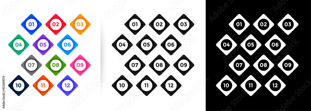 Wall mural bullet points numbers in button style