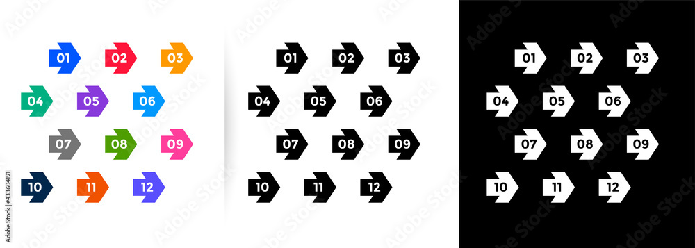 Wall mural arrow direction bullet points numbers set