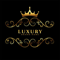 luxury logotype concept with golden crown - obrazy, fototapety, plakaty