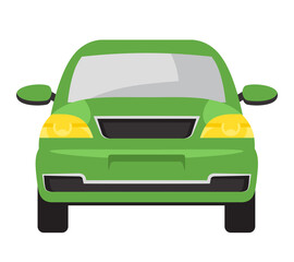 Minivan front view. Green automobile in cartoon style.