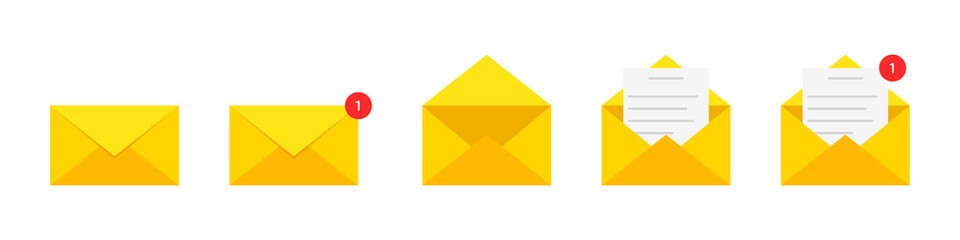 Email. Set of envelope isolated on a white background. Mail, letter or message concept. Flat style. Vector illustration