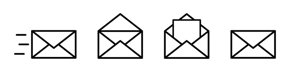 Email icons set isolated on white background. Concept of mail, envelope, letter or message. Vector illustration