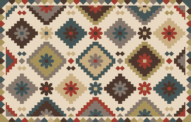 Carpet bathmat and Rug Boho Style ethnic design pattern with distressed woven texture and effect
- 433605386