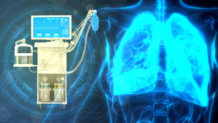 cg medicine 3d illustration, lungs and ICU covid ventilator