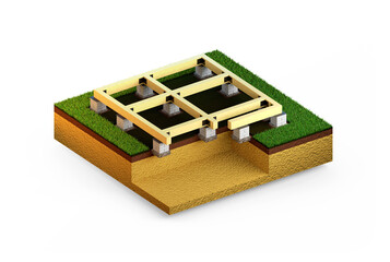 individual footing foundation, isolated computer generated industrial 3D illustration