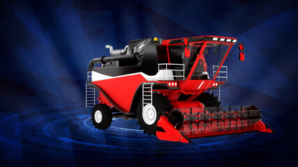 farm harvester on dark background, industrial 3D illustration