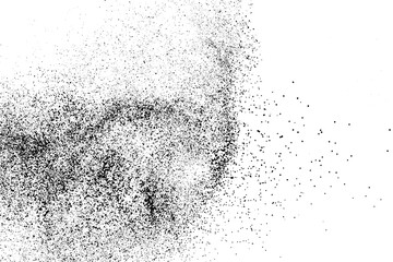 Distressed black texture. Dark grainy texture on white background. Dust overlay textured. Grain noise particles. Rusted white effect. Grunge design elements. Vector illustration, EPS 10.