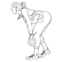 Workout girl sketch isolated on white background. Exercise with dumbbells.