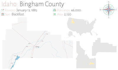 Large and detailed map of Bingham county in Idaho, USA.