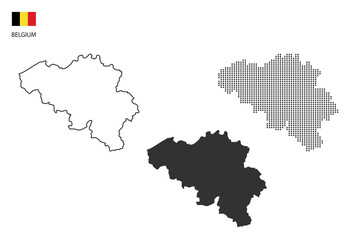 Fototapeta premium 3 versions of Belgium map city vector by thin black outline simplicity style, Black dot style and Dark shadow style. All in the white background.