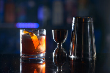 glass of cold fresh summer alcohol coctail on a table