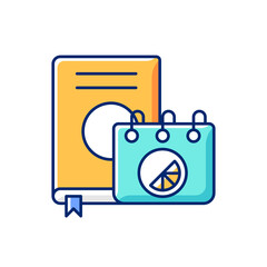 Branded diary and notebook RGB color icon. Stylish place to keep all notes and info. Designer create fashionable items for everyday usage. Isolated vector illustration