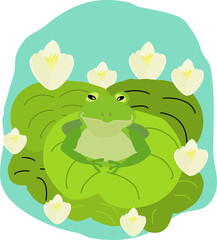 Image of a frog in the pond with waterlily