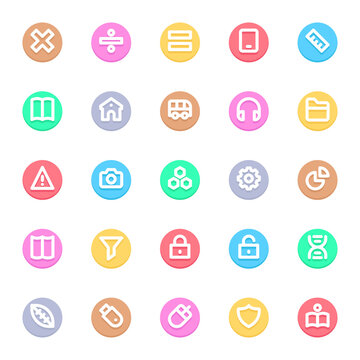 Circle color outline icons for education.