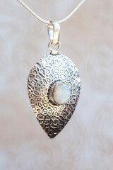 Silver metal pendant in natural shape with mineral stone decoration - 433606951