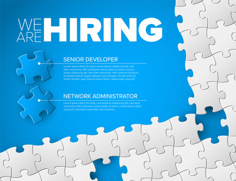 We are hiring minimalistic blue flyer template with puzzle