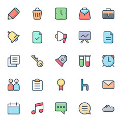 Filled color outline icons for education.