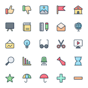 Filled color outline icons for education.