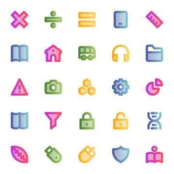 Filled outline, smooth icons for education.