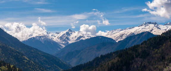 Beautiful views of the Svaneti mountains, the high-mountainous region of Georgia