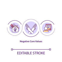 Negative core values concept icon. Negative motivation idea thin line illustration. Potentially harmful beliefs. Depressive thoughts. Vector isolated outline RGB color drawing. Editable stroke