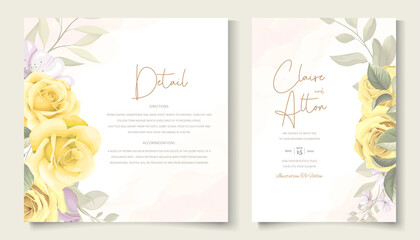 Wedding card template with hand drawn yellow floral ornaments theme © CLton
