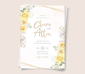 Obraz na płótnie Canvas Wedding card template with hand drawn yellow floral ornaments theme