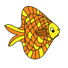 Triangular goldfish hand drawn, cartoon cute animal, isolated clipart vector