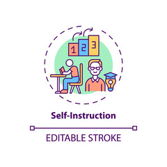 Self instruction concept icon. Personal management for work productivity. Skill improvement. Self control idea thin line illustration. Vector isolated outline RGB color drawing. Editable stroke