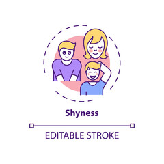 Shyness concept icon. Facial expression. Avoid eye contact. Awkwardness, personality type. Self control idea thin line illustration. Vector isolated outline RGB color drawing. Editable stroke