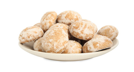 Tasty homemade gingerbread cookies on white background