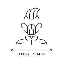 Mask black glyph icon. Cyborg man. Person from dystopian future. Cyberpunk movie, sci fi game. Thin line customizable illustration. Contour symbol. Vector isolated outline drawing. Editable stroke