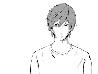 漫画風_白シャツ男_睨みつける_横