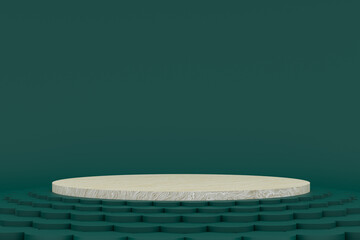 Podium minimal on green background for cosmetic product presentation