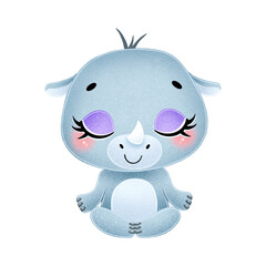 Naklejka premium Cute cartoon animals meditate. Animals yoga. Rhinoceros meditation.