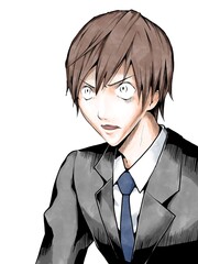 漫画風カラー_スーツ男_静かに目を見開いて驚く_縦