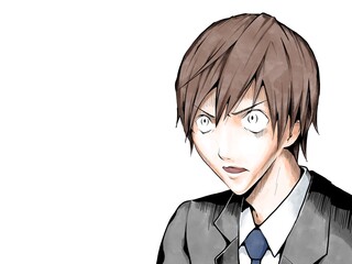 漫画風カラー_スーツ男_静かに目を見開いて驚く_横