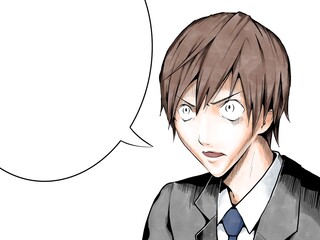 漫画風カラー_スーツ男_静かに目を見開いて驚く_横_吹き出し
