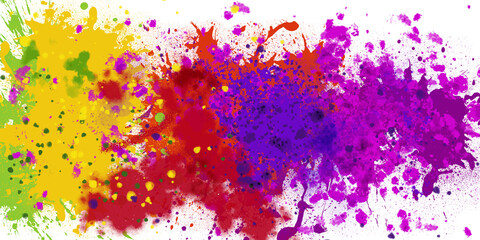 Obraz premium Composition of paint splashes in vibrant pink, purple, red, yellow and green colours on white