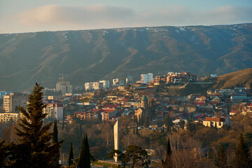 City landscape, architecture of Tbilisi. The capital of Georgia. Big city in the highlands