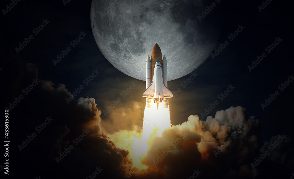 Wall mural space shuttle takes off to the moon. elements of this image furnished by nasa.