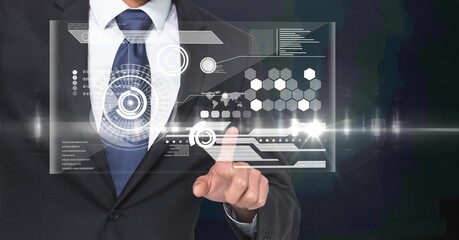 Composition of digital icons over caucasian businessman