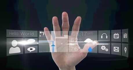 Composition of digital icons over caucasian hand