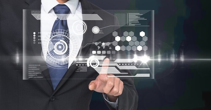 Composition of digital icons over caucasian businessman