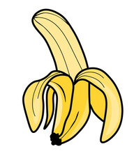 One open yellow banana, vector graphics