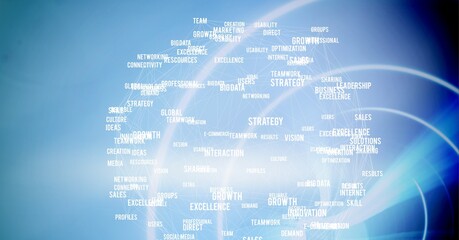 Composition of globe of network of connections on blue background