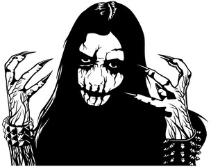 Corpse Paint Makeup - Black and White Sketch as Design Element for Black Metal or Death Metal or Metal Music Design, Vector Illustration - 433617716