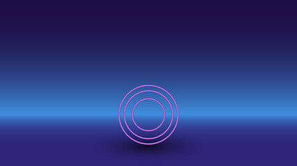 Neon radio button symbol on a gradient blue background. The isolated symbol is located in the bottom center. Gradient blue with light blue skyline